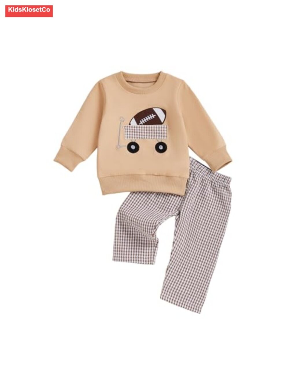 Toddler Boy Football Smocked Long Sleeve Sweatshirt Gingham Pants Set